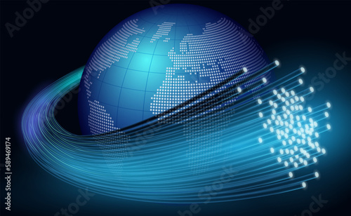 Optical fiber and earth globe. Vector illustration of optical fiber around the globe. Sketch for creativity.
