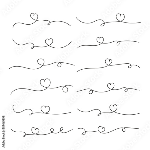 hand-drawn Valentine heart text tail doodle lines. swoosh Line art sign vector design elements for logo wedding, poster, funeral, invitation, banner, greeting card Vector art background 