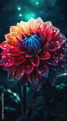 Dahlia flower with waterdrops. Close up. Generative AI