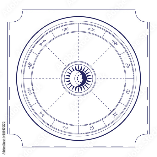 Diagram of the Natal Birth Chart and Symbols of the Planets on a White Background (ID: 589470170)