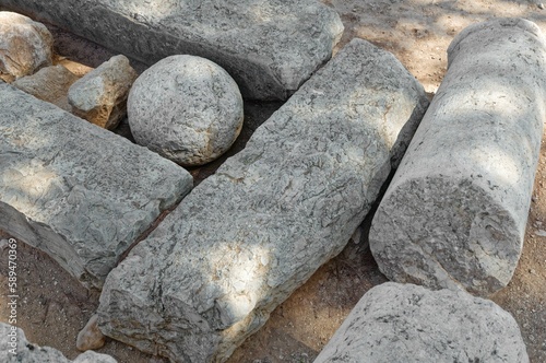 group of stone blocks on a dirt ground, Spain, Provinze of Valencia, City of Denia, in the area of photo