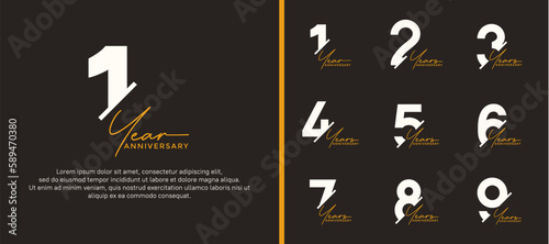 set of anniversary logo style orange and white color on dark background for special moment