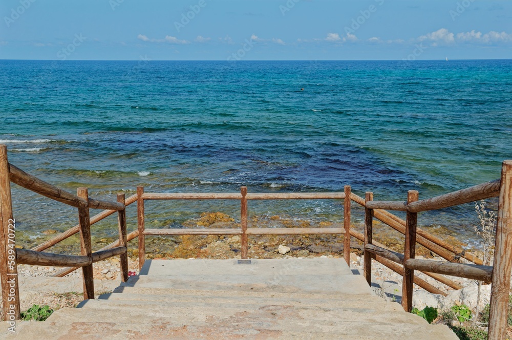 Beautiful view of Mediterranean sea from the Costa Blanca coastline in the Alicante province, Spain