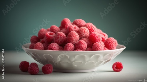 Sweet Temptations Ripe Raspberries in a White Bowl
