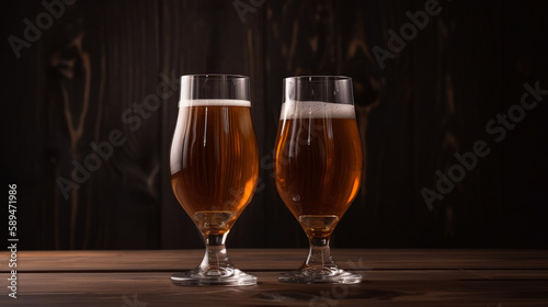 Dark beer glasses background. Illustration AI Generative.