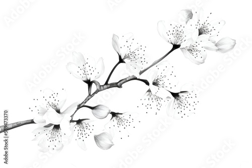 Sakura branch in black and white colors  imitation pencil drawing  spring