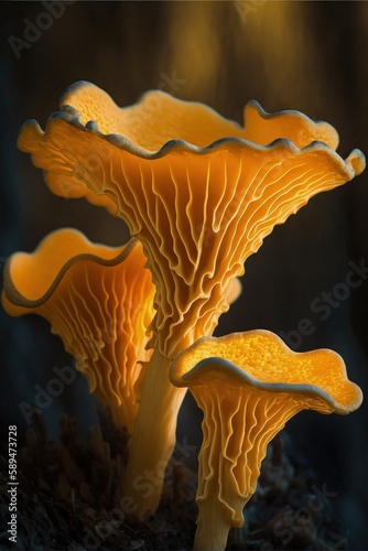 Cantharellus cinnabarinus mushroom close up. Generative AI photo