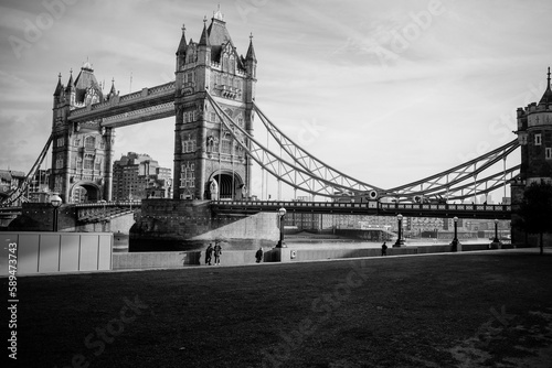 Greyscale shot of the Tower Bridge in London United Kingdom