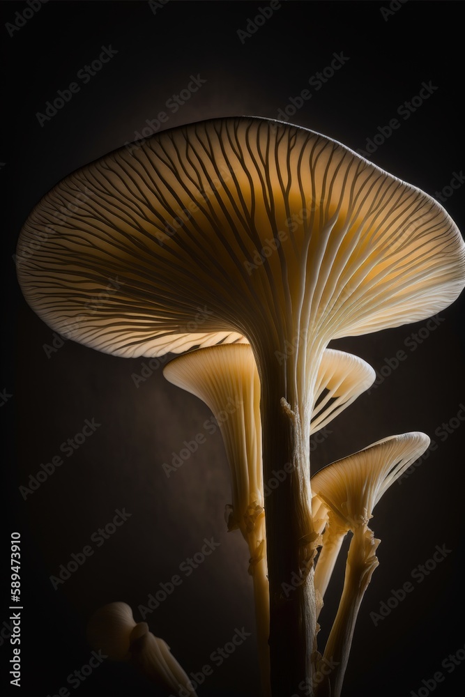 Pleurotus mushroom close up. Generative AI