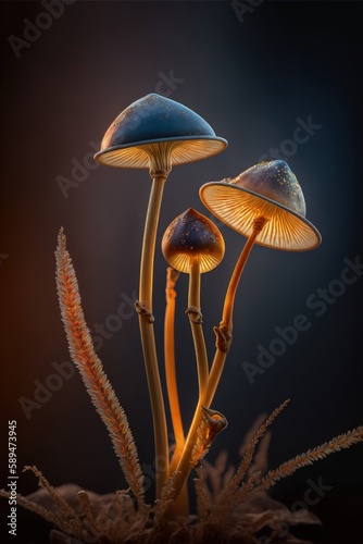 Psilocybe mushroom close up. Generative AI photo