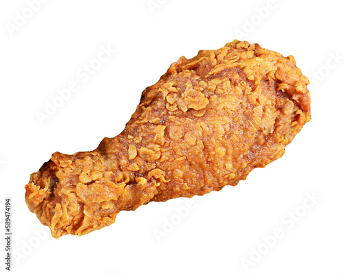 Closeup a Crunchy Fried Chicken Drumstick Isolated on Transparent Background, PNG File