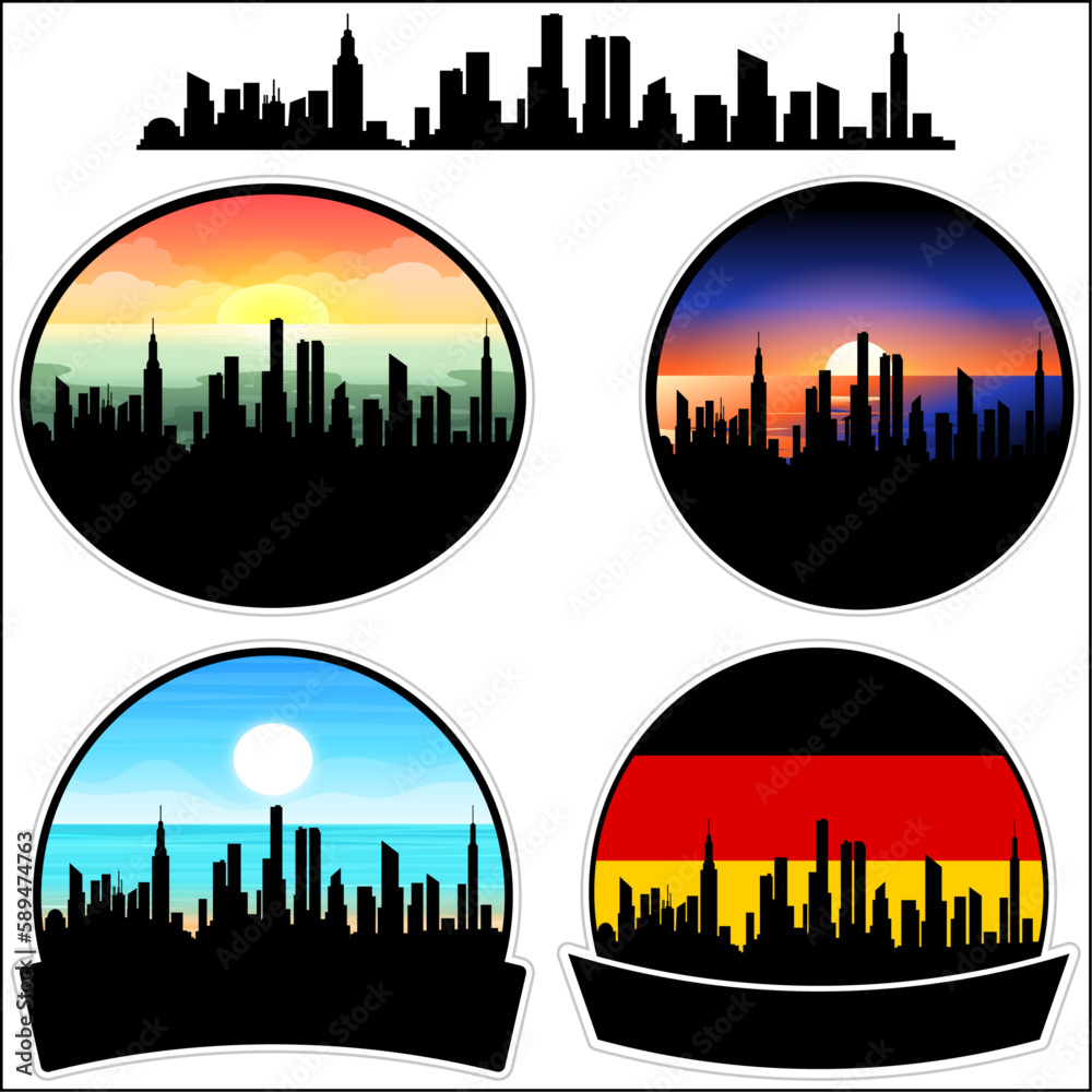Arnstadt Skyline Silhouette Germany Flag Travel Souvenir Sticker Sunset Background Vector Illustration SVG EPS AI