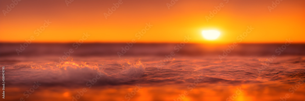 Sea wave at sunset, panoramic view of the sea surf, selective focus, background, ai generated Sea wave at sunset, panoramic view of the sea surf, selective focus, background, ai generated