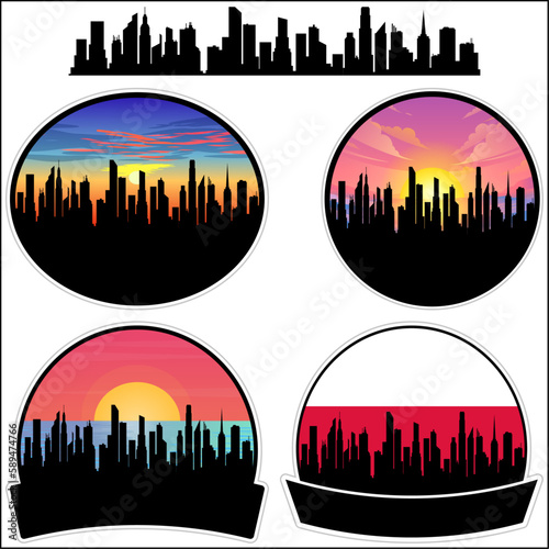 Bilgoraj Skyline Silhouette Poland Flag Travel Souvenir Sticker Sunset Background Vector Illustration SVG EPS AI
