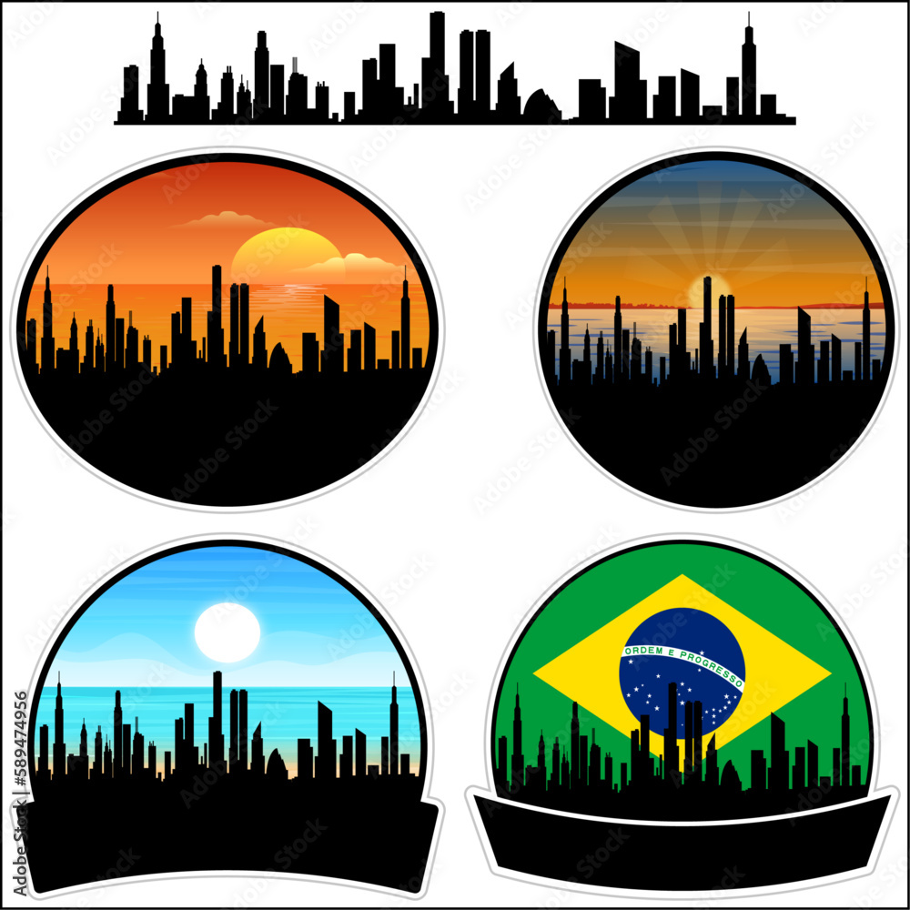Aripuana Skyline Silhouette Brazil Flag Travel Souvenir Sticker Sunset Background Vector Illustration SVG EPS AI