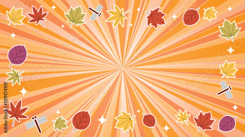 グラデーションを使用した秋のオレンジフラッシュ(落ち葉とトンボとキラキラ)