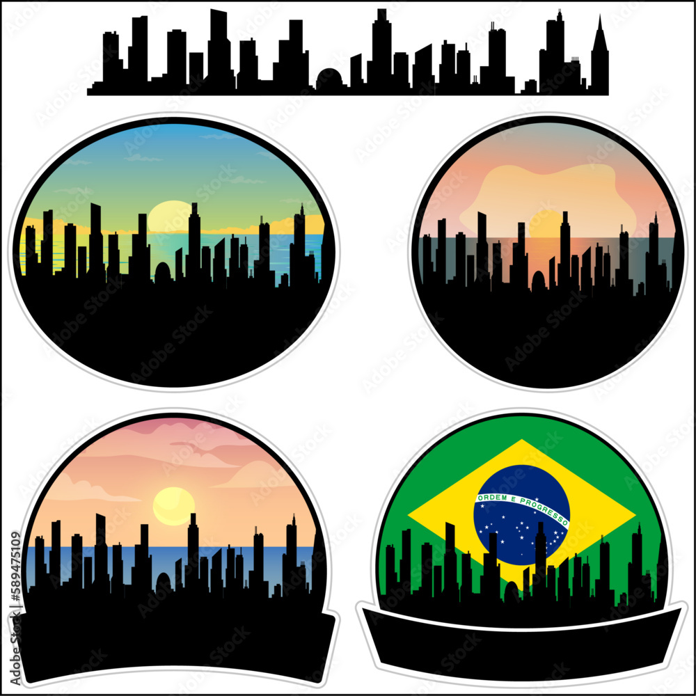 Viana Skyline Silhouette Brazil Flag Travel Souvenir Sticker Sunset Background Vector Illustration SVG EPS AI