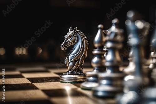 Leadership and Victory in Chess Game: Closeup of Horse and Pawn. Business Concept