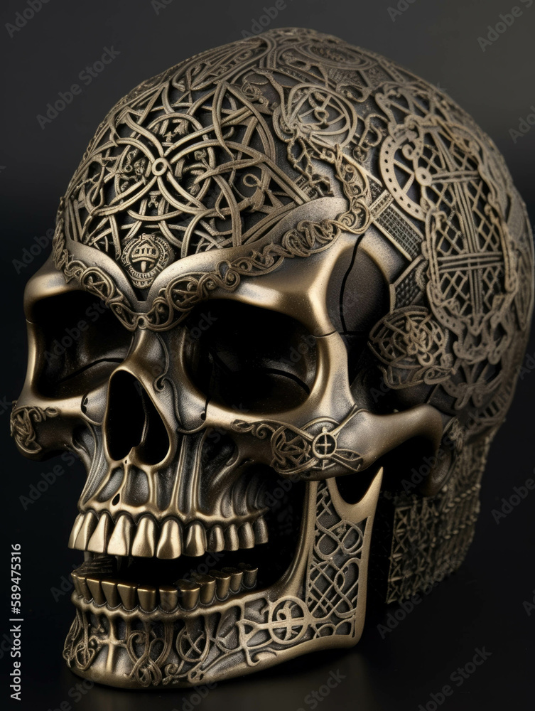 A br skull with an intricate lattice pattern. Gothic art. AI generation. A br skull with an intricate lattice pattern. Gothic art. AI generation.