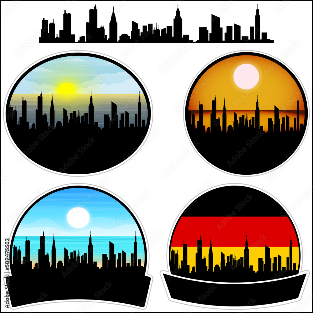 Butzbach Skyline Silhouette Germany Flag Travel Souvenir Sticker Sunset Background Vector Illustration SVG EPS AI
