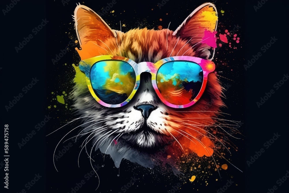 cat in sunglasses realistic with paint splatter abstract cat in sunglasses realistic with paint splatter abstract