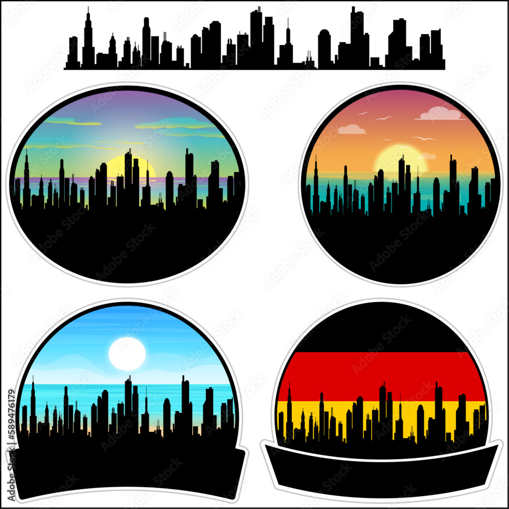 Rinteln Skyline Silhouette Germany Flag Travel Souvenir Sticker Sunset Background Vector Illustration SVG EPS AI