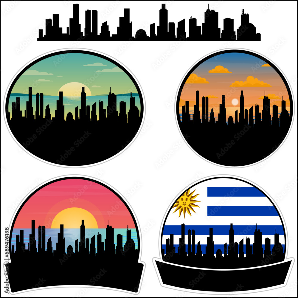 Treinta y Tres Skyline Silhouette Uruguay Flag Travel Souvenir Sticker Sunset Background Vector Illustration SVG EPS AI