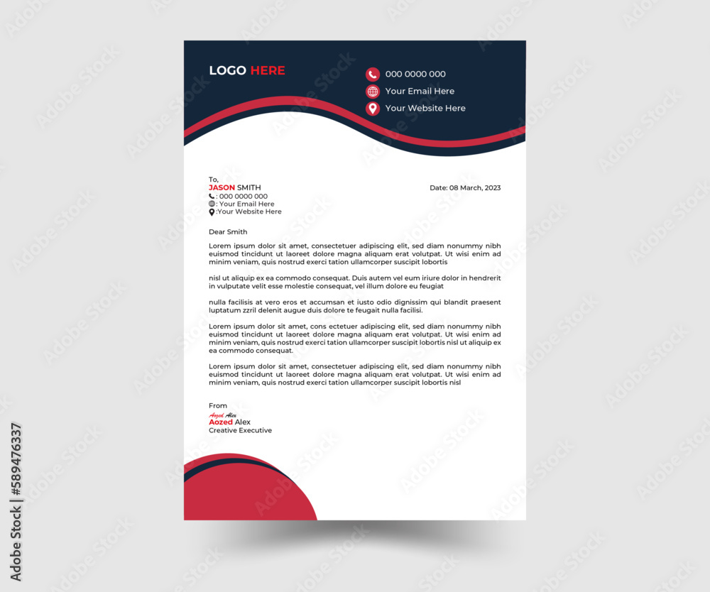 This is a modern and simple letterhead design. Decorated with beautiful shapes and colors.