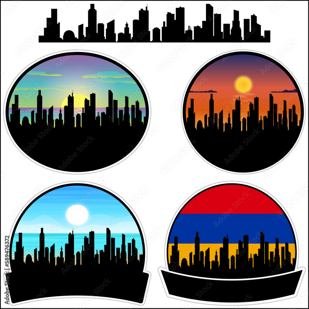 Artashat Skyline Silhouette Armenia Flag Travel Souvenir Sticker Sunset Background Vector Illustration SVG EPS AI