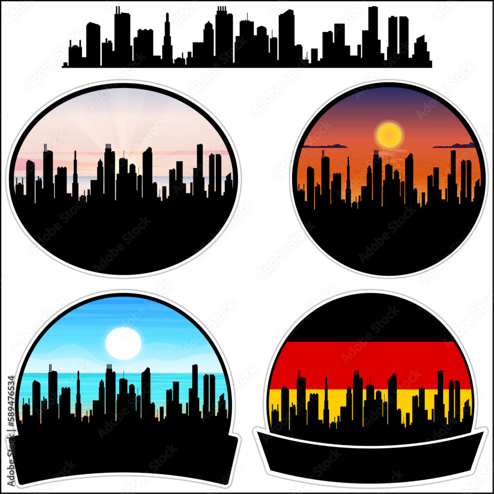 Harsewinkel Skyline Silhouette Germany Flag Travel Souvenir Sticker Sunset Background Vector Illustration SVG EPS AI