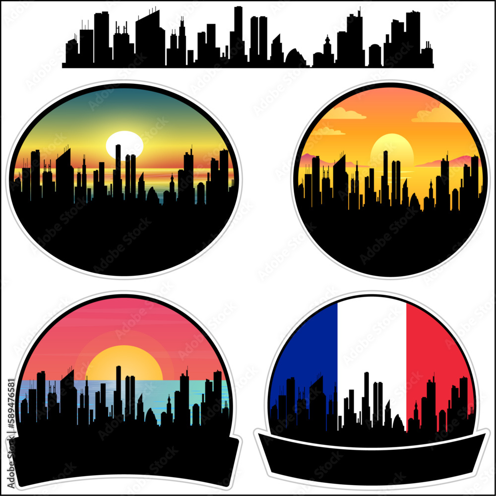 La Garde Skyline Silhouette France Flag Travel Souvenir Sticker Sunset Background Vector Illustration SVG EPS AI
