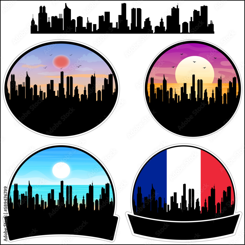 Armentieres Skyline Silhouette France Flag Travel Souvenir Sticker Sunset Background Vector Illustration SVG EPS AI