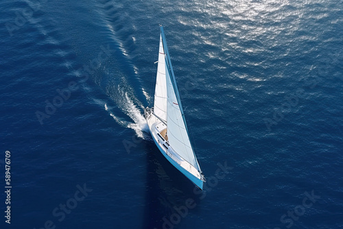 White boat on deep blue water as seen from above. Ai generated  © Oleksii Halutva