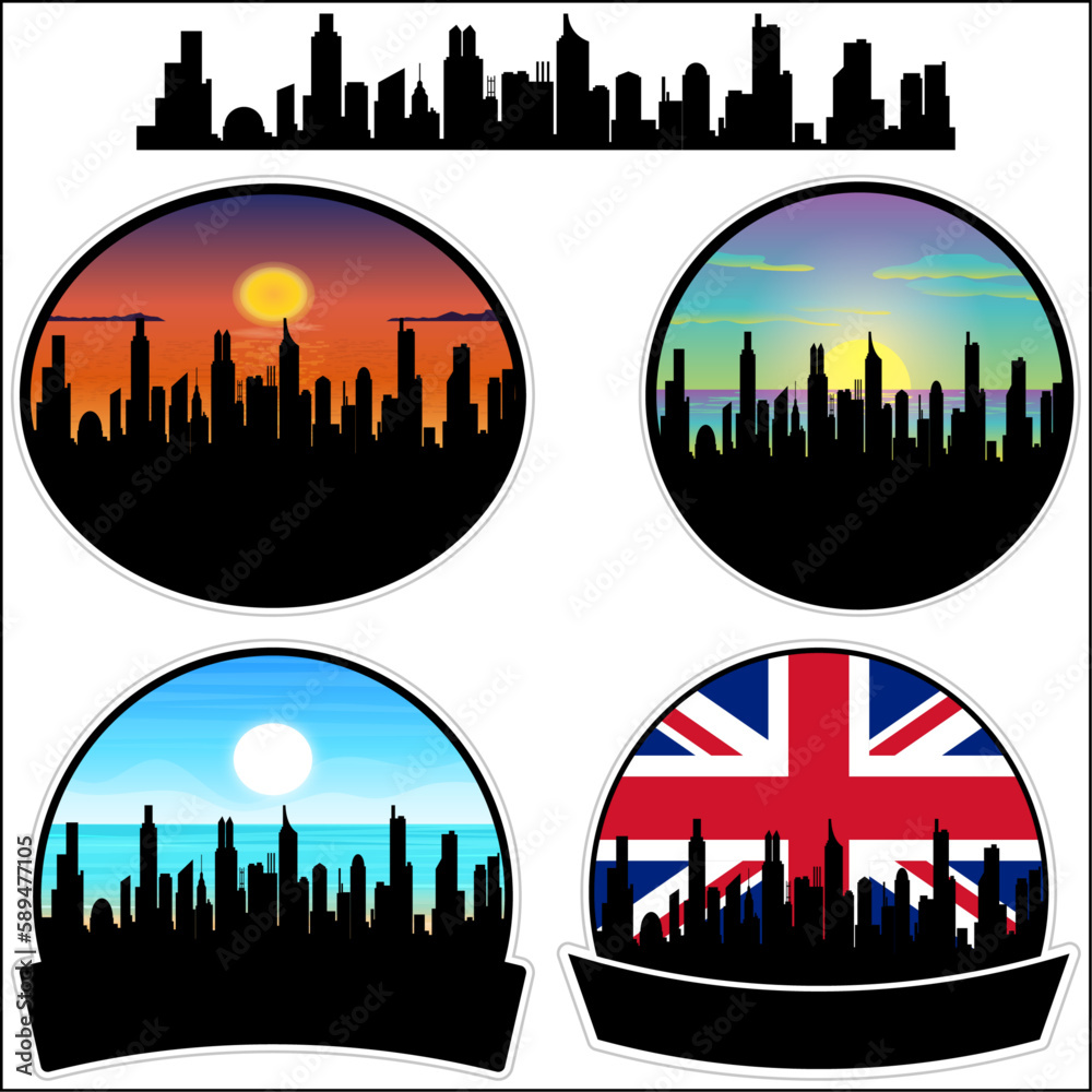 Wilmslow Skyline Silhouette Uk Flag Travel Souvenir Sticker Sunset Background Vector Illustration SVG EPS AI