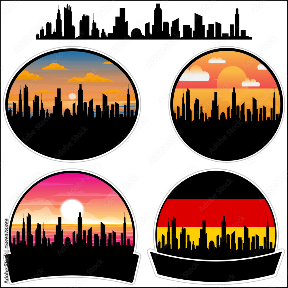Korbach Skyline Silhouette Germany Flag Travel Souvenir Sticker Sunset Background Vector Illustration SVG EPS AI