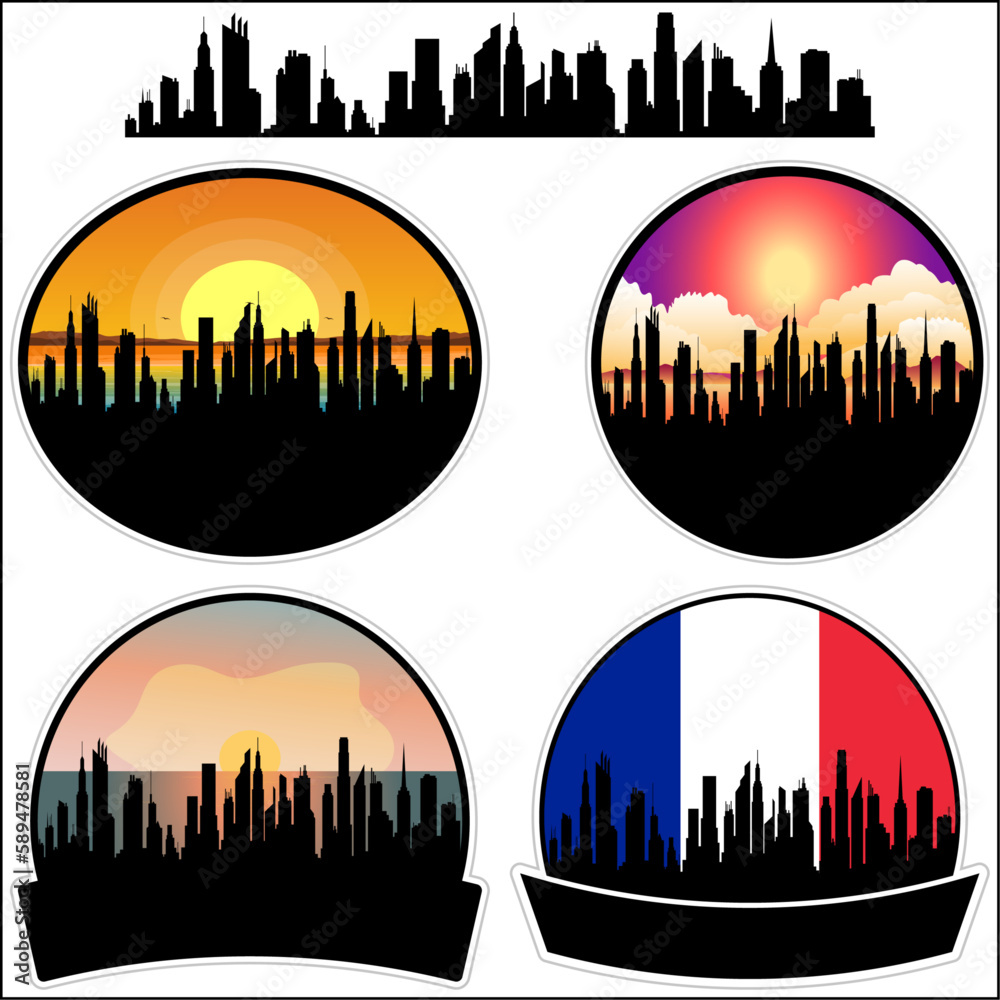 Eysines Skyline Silhouette France Flag Travel Souvenir Sticker Sunset Background Vector Illustration SVG EPS AI