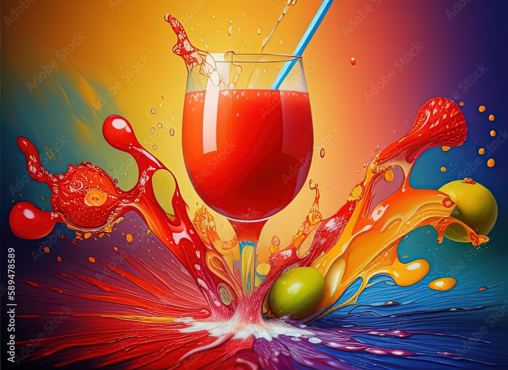 Fruits with juice splash. fruits, juice was created by a stable