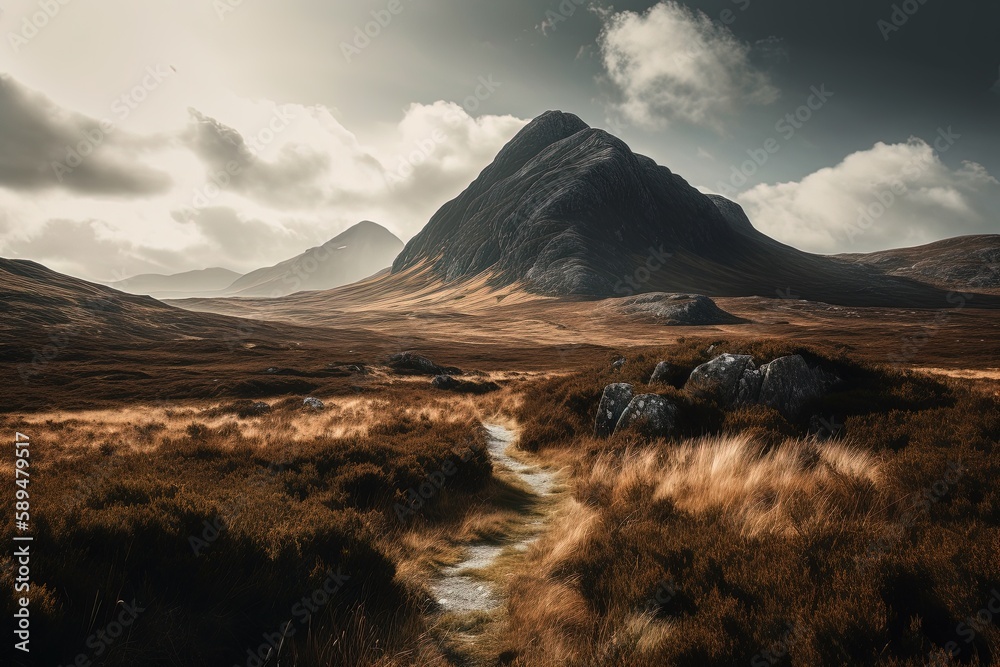 A beautiful view of a mountain in the outdoors, made with generative ai