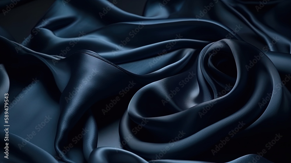 Fototapeta premium Abstract dark blue background. Silk satin. Navy blue color. Elegant background with space for design. Soft wavy folds