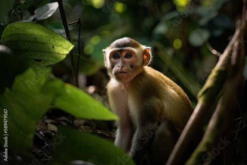 japanese macaque sitting on a tree