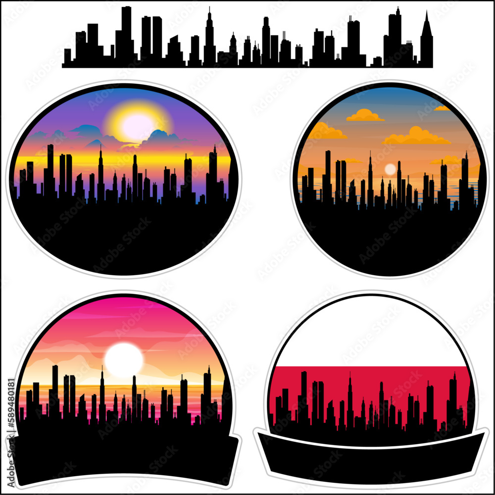 Lubartow Skyline Silhouette Poland Flag Travel Souvenir Sticker Sunset Background Vector Illustration SVG EPS AI