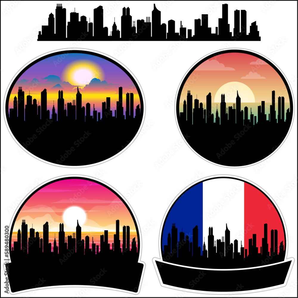 Millau Skyline Silhouette France Flag Travel Souvenir Sticker Sunset Background Vector Illustration SVG EPS AI