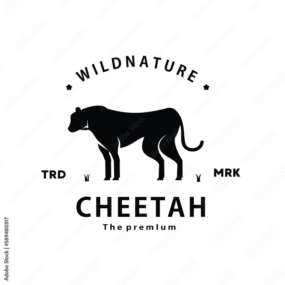 vintage retro hipster cheetah logo vector silhouette art icon