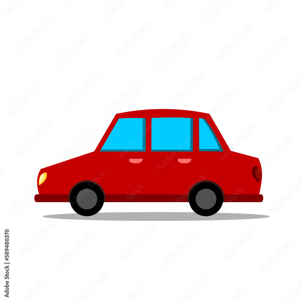 red color car illustration in flat style for children's book