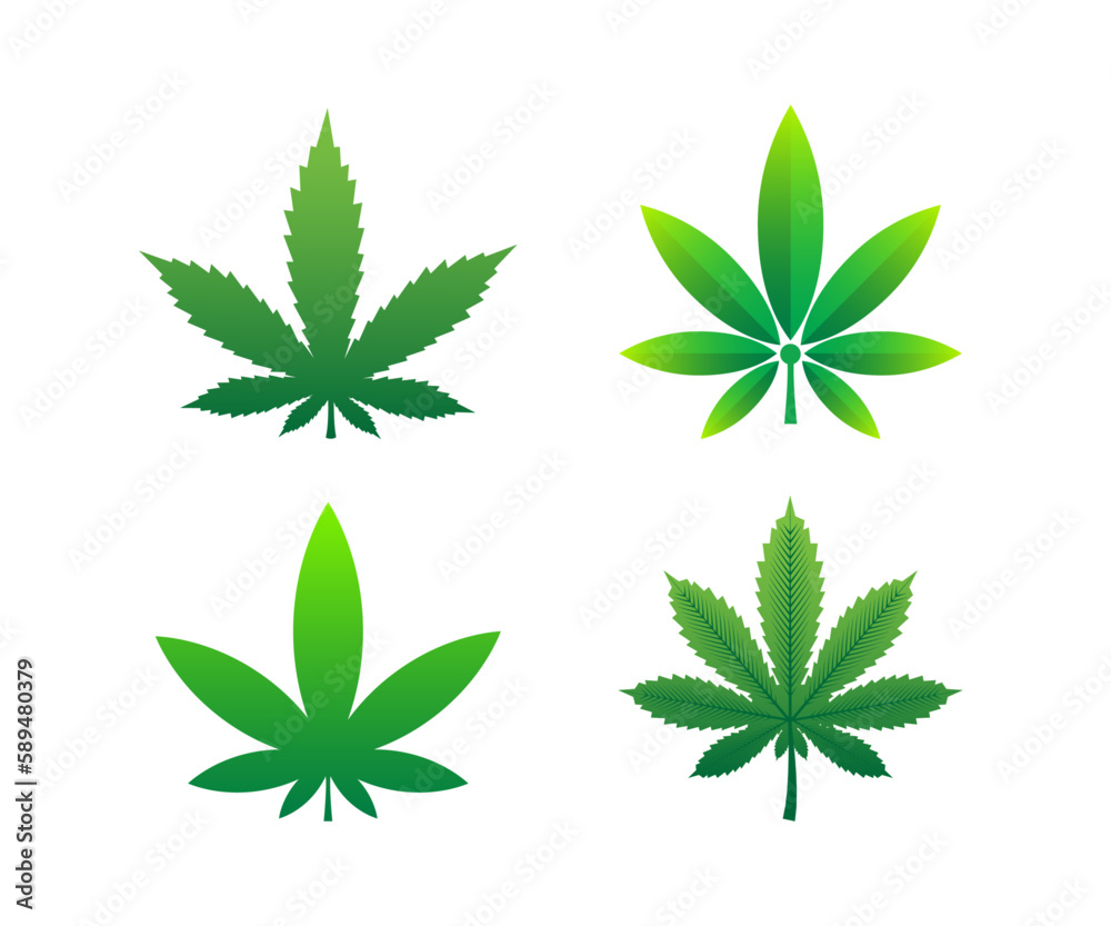 Cannabis leaf graphic icon set. Marijuana leaf or hemp, pot flat vector icon set