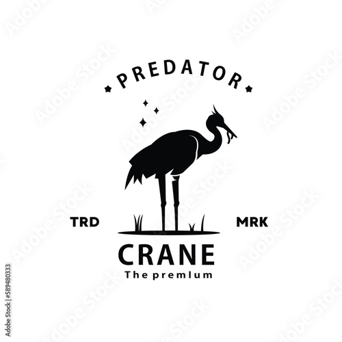 vintage retro hipster crane logo vector silhouette art icon