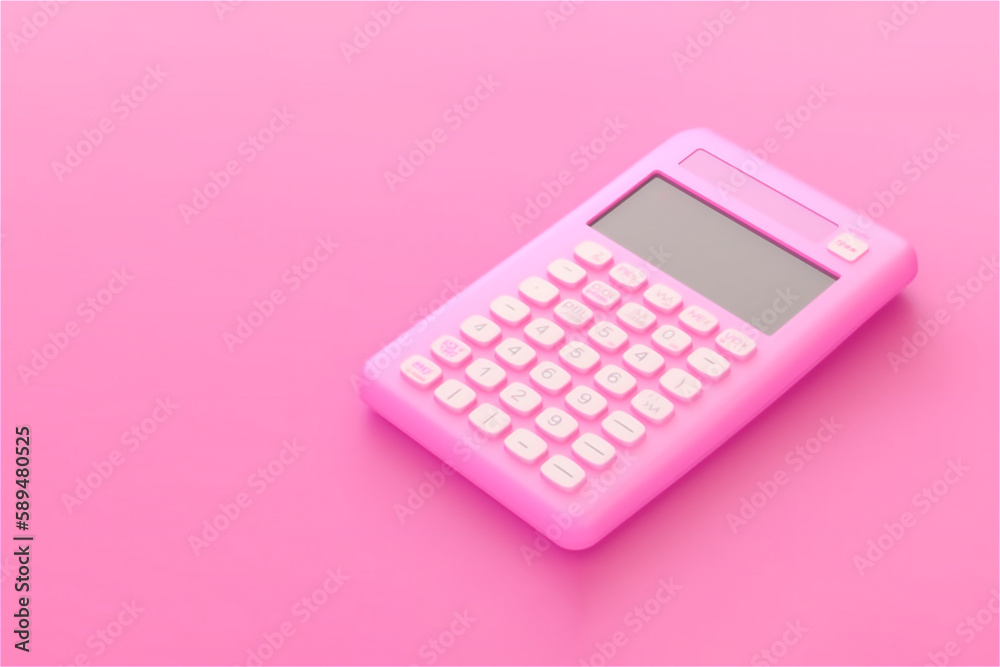 Bright Pink Calculator on monochrome pink background. Pink tax. Gender based price marketing. generative ai, Bright Pink Calculator on monochrome pink background. Pink tax. Gender based price marketing. generative ai,