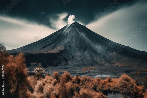 A calm volcano with a breathtaking view, made with generative ai