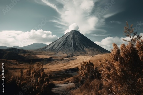 A calm volcano with a breathtaking view, made with generative ai