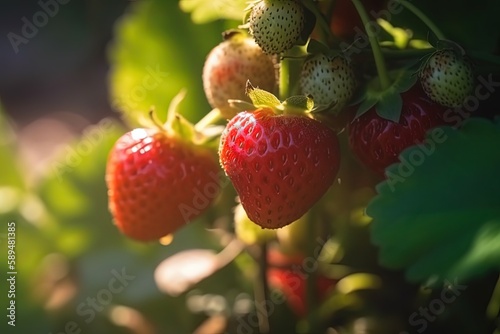 strawberry in orchard plantation  idea for agricultural and fruitfulness theme concept background wallpaper   Generative Ai
